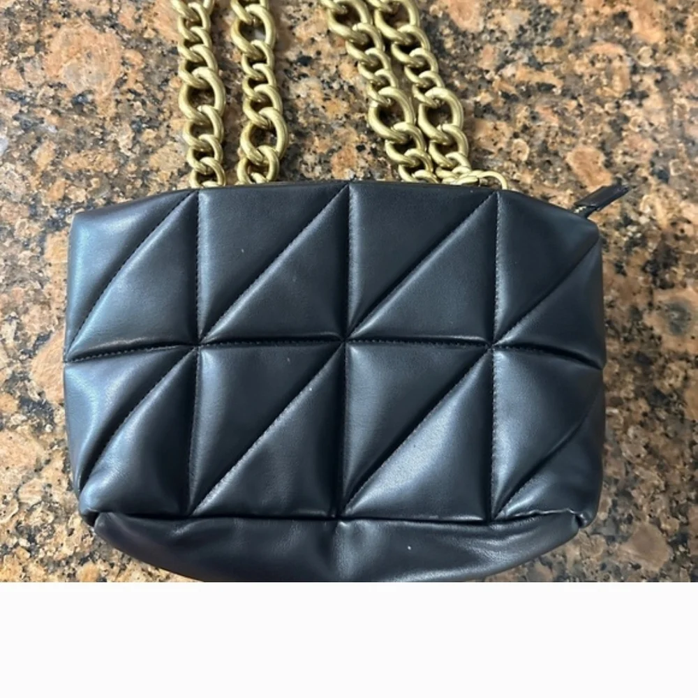 Zara Black Quilted Clutch with Gold Chain